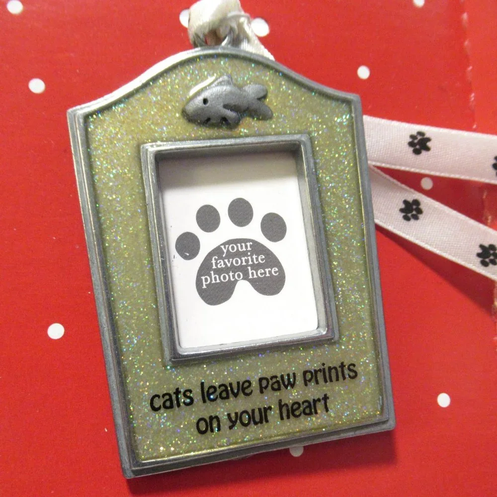 Glitter Cat Ornament - Silver and White